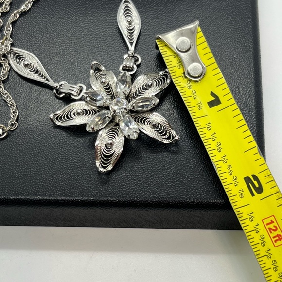 Am Lee sterling silver filigree rhinestone flower adjustable necklace rope chain - Picture 7 of 13